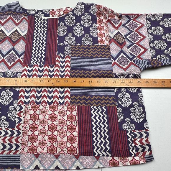 J Jill Purejill Top Womens XS Purple Floral Patchwork Organic Cotton Boho Resort - Picture 9 of 12